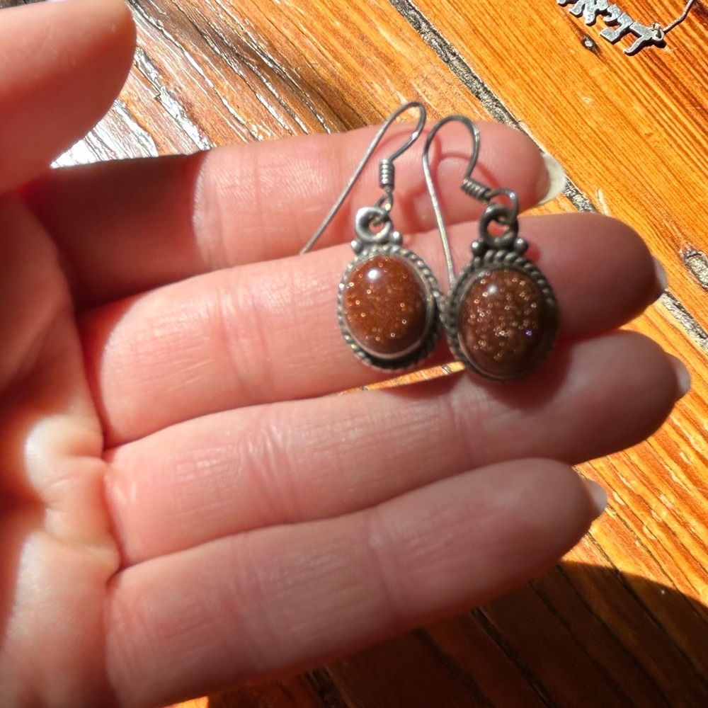 Sun Stone Pendant Earrings Sterling Silver